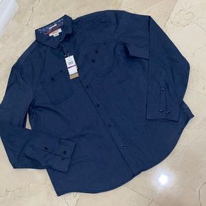 ORIGINAL PENGUIN Long Sleeve Button Down With Thin Navy Stripes